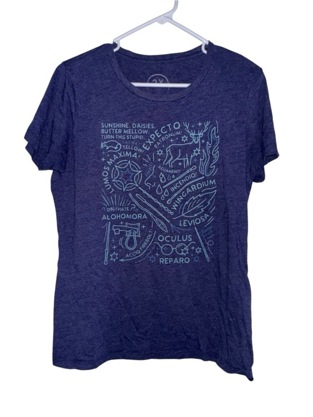 Harry Potter Spells Womens T Shirt Sz 2X Navy Leviosa Incendio Reparo